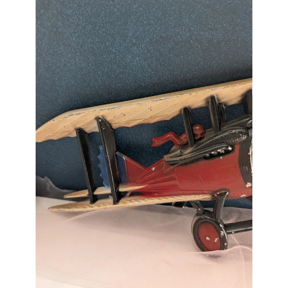 HOMCO USA Metal Biplane Wall Plaque Lot of 2 Yellow & Red Airplane Decor